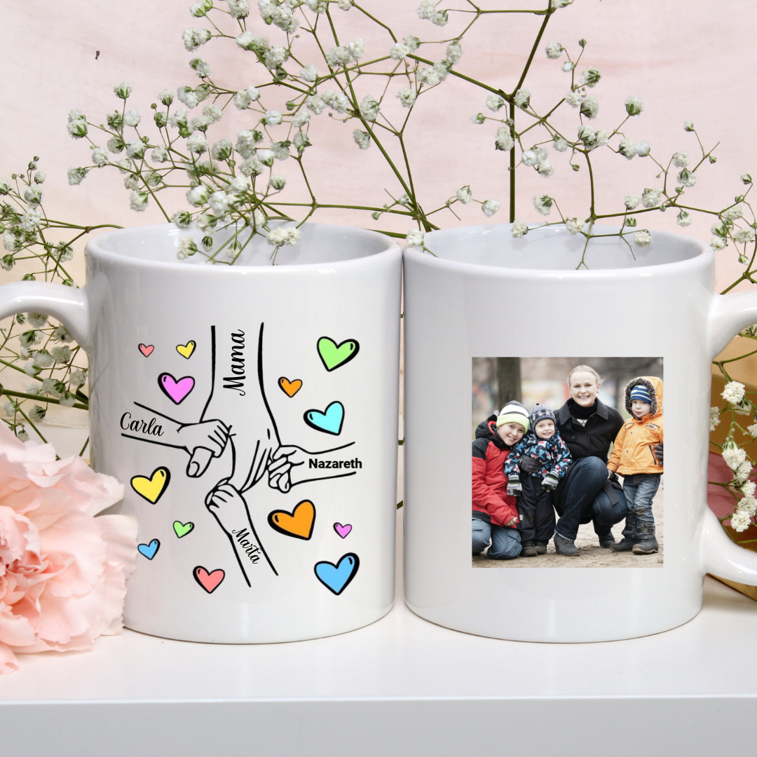 Taza manos, Adulto + niños con foto