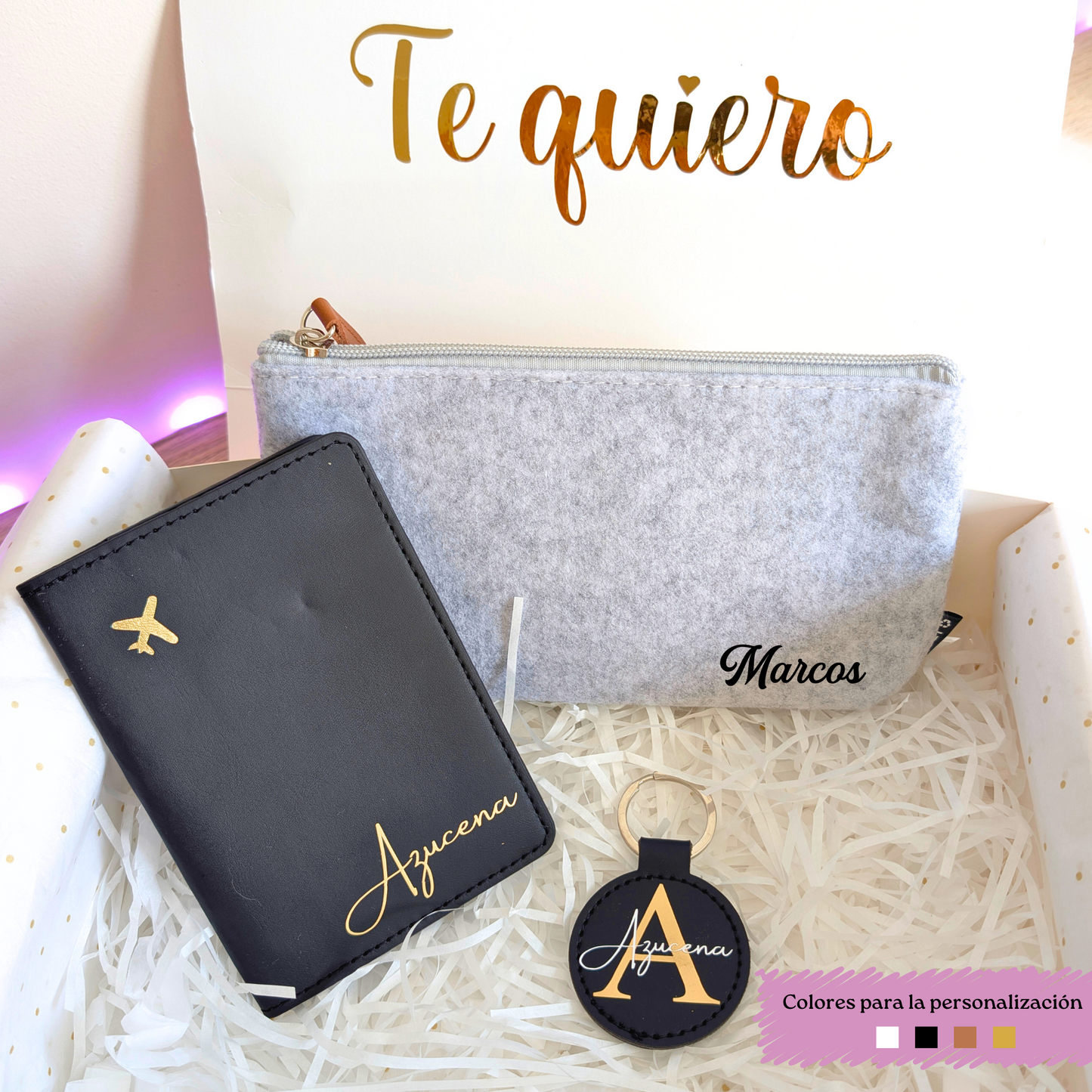 Caja regalo viajero duo (Neceser+ Llavero + Porta documentos)