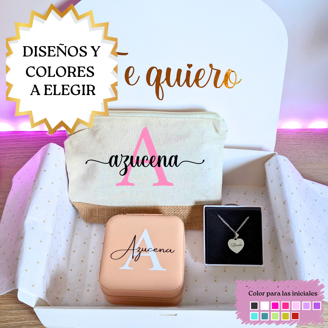Caja regalo Neceser + Joyero rosa + collar