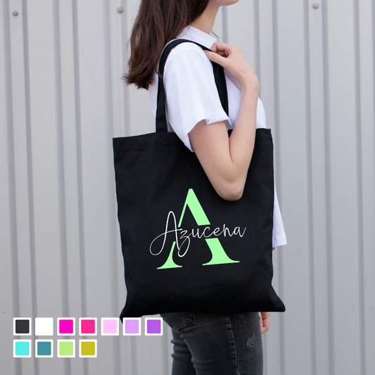 Tote Bag Negra Inicial + Nombre