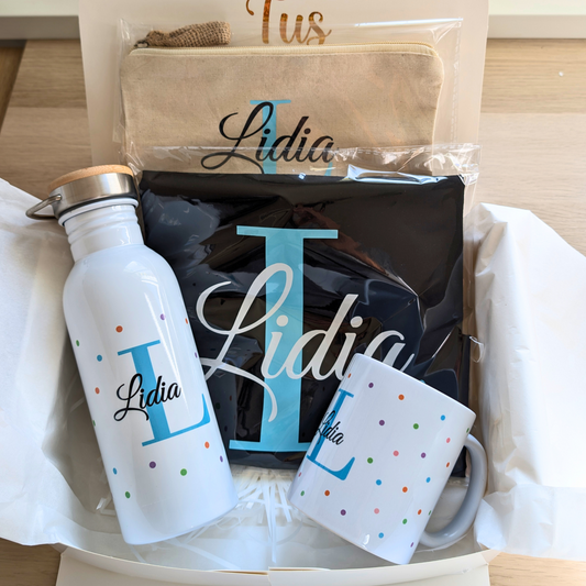 Caja de regalo Puntitos  (Botella + Tote + Neceser + Taza)