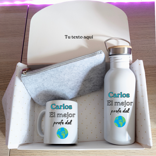 Cajita Profe mundo ( Botella + Estuche+ taza)