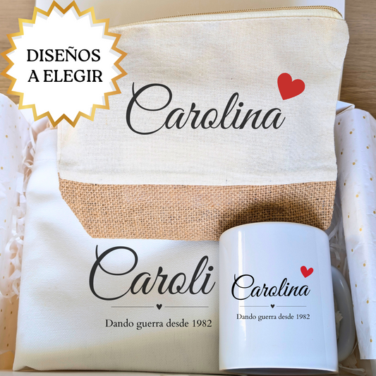 Cajita a personalizar  (Taza + Tote bag + Neceser)