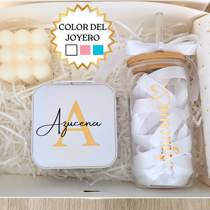 Cajita Regalo Vela + Vaso + Joyero.(Color del joyero a elegir)