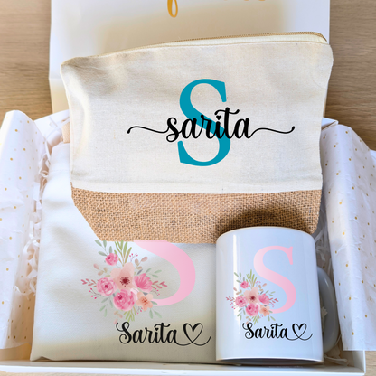 Caja de regalo Floral (Tote con cremallera + Neceser + Taza)