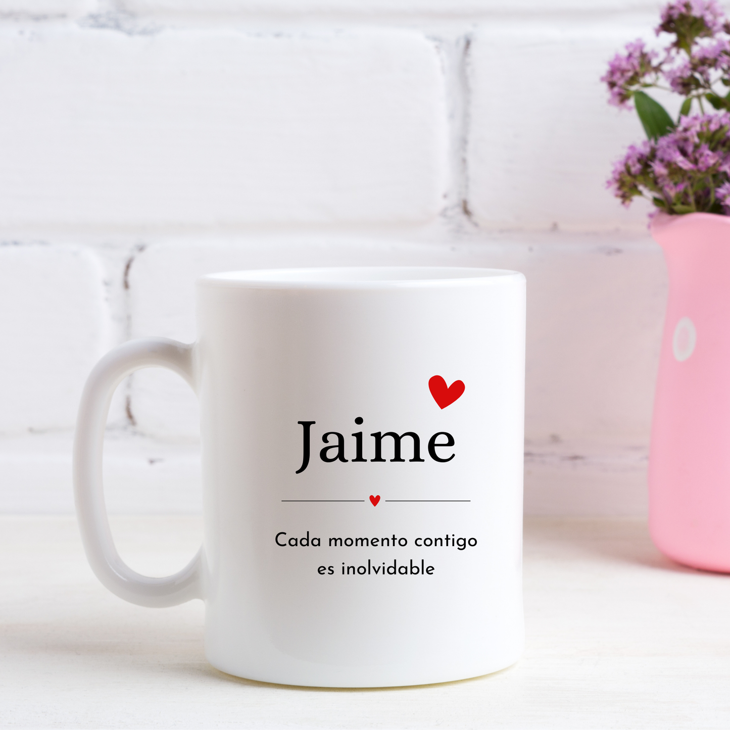 Taza nombre + dedicatoria con corazón