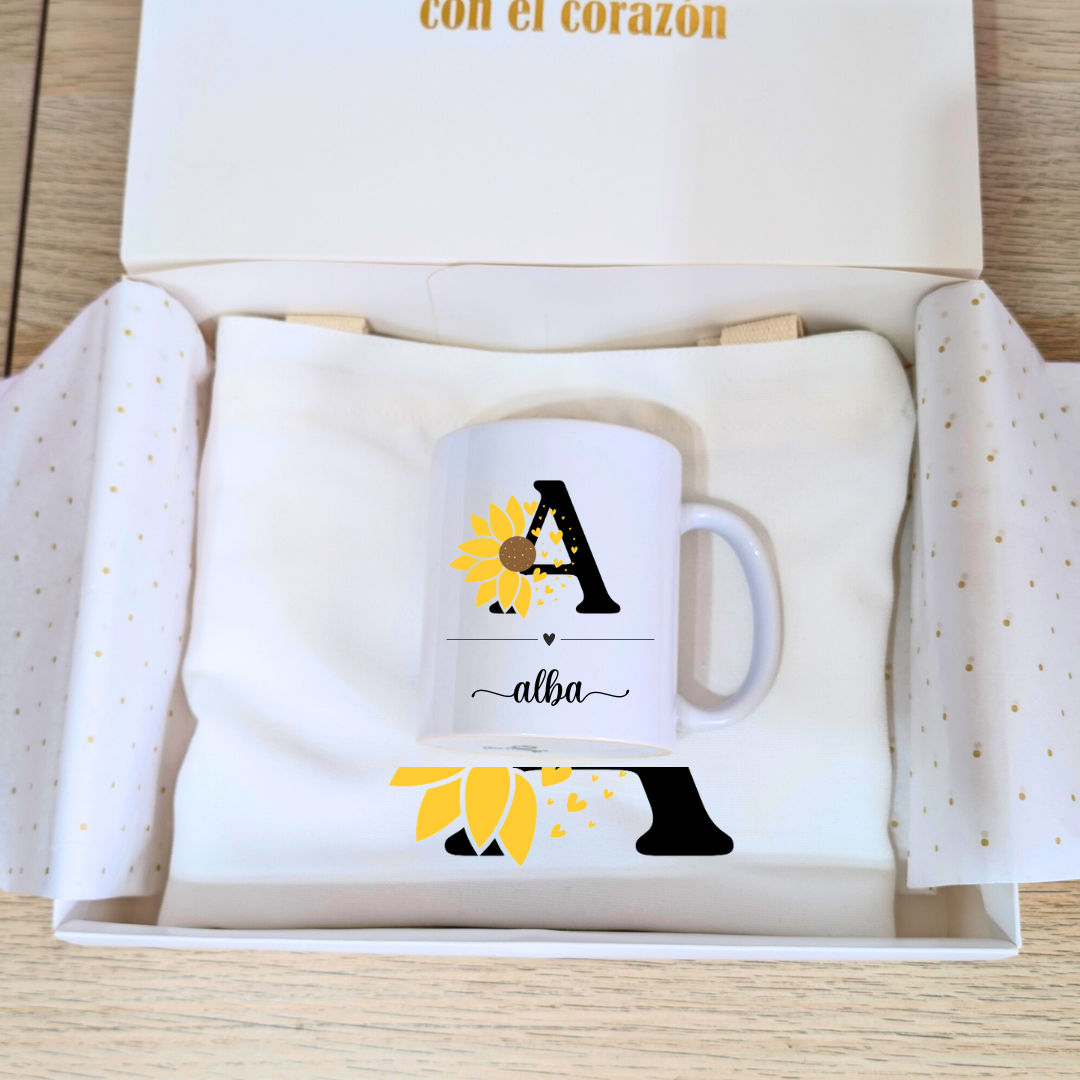 Caja de regalo Girasol (Tote Con Cremallera +Taza)